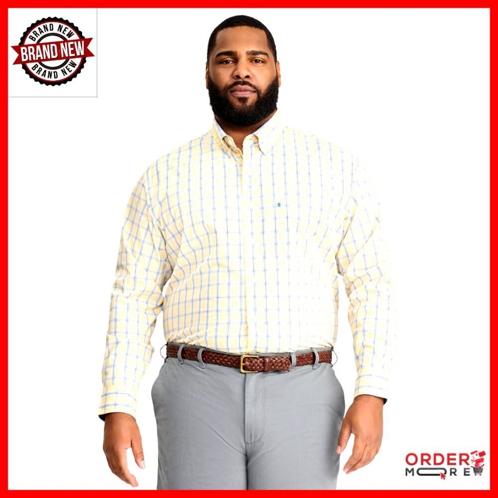 Big & Tall Long Sleeve Plaid Button Down Shirt Stretch Comfort Performance